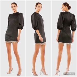 Mac Duggal 26672 Womens Beaded Fringe Hem Mini Dress